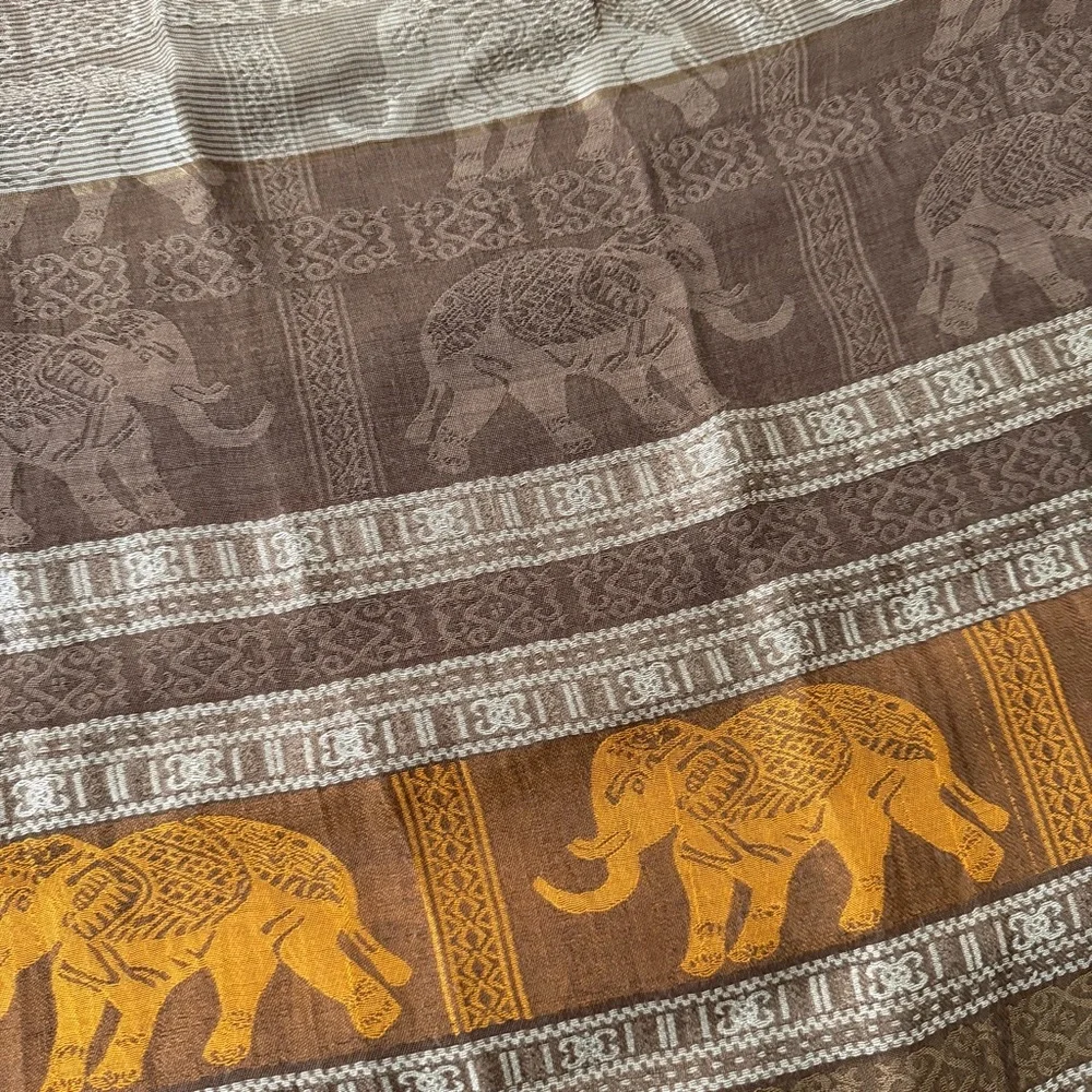 Brown/Orange/Gold Silk Elephant Scarf